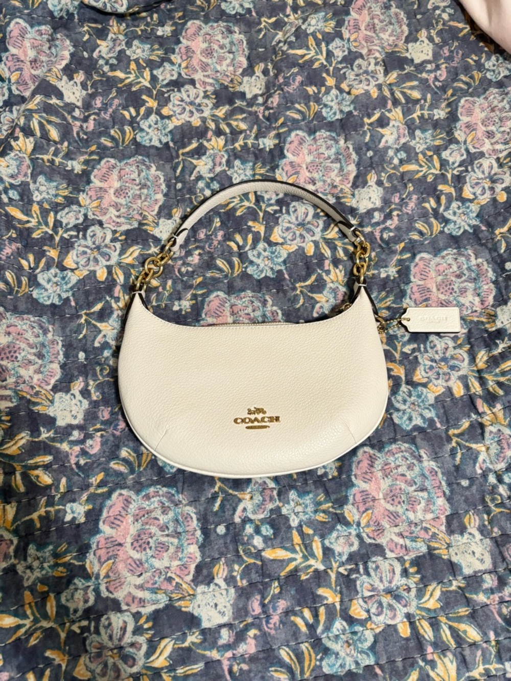Coach White Pebbled Leather Crescent Shoulder Bag with Gold Hardware